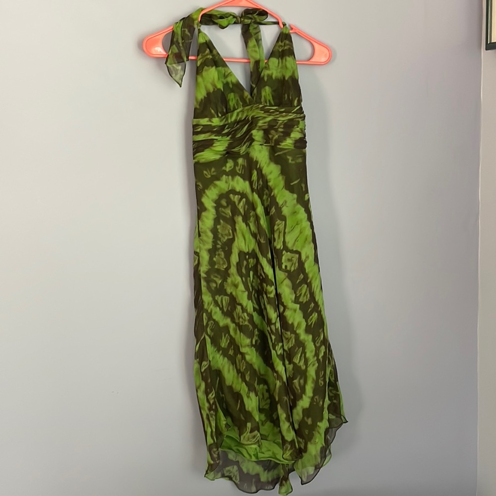 BCBG MAXAZRIA Size S Green and Black Halter Tied Dress